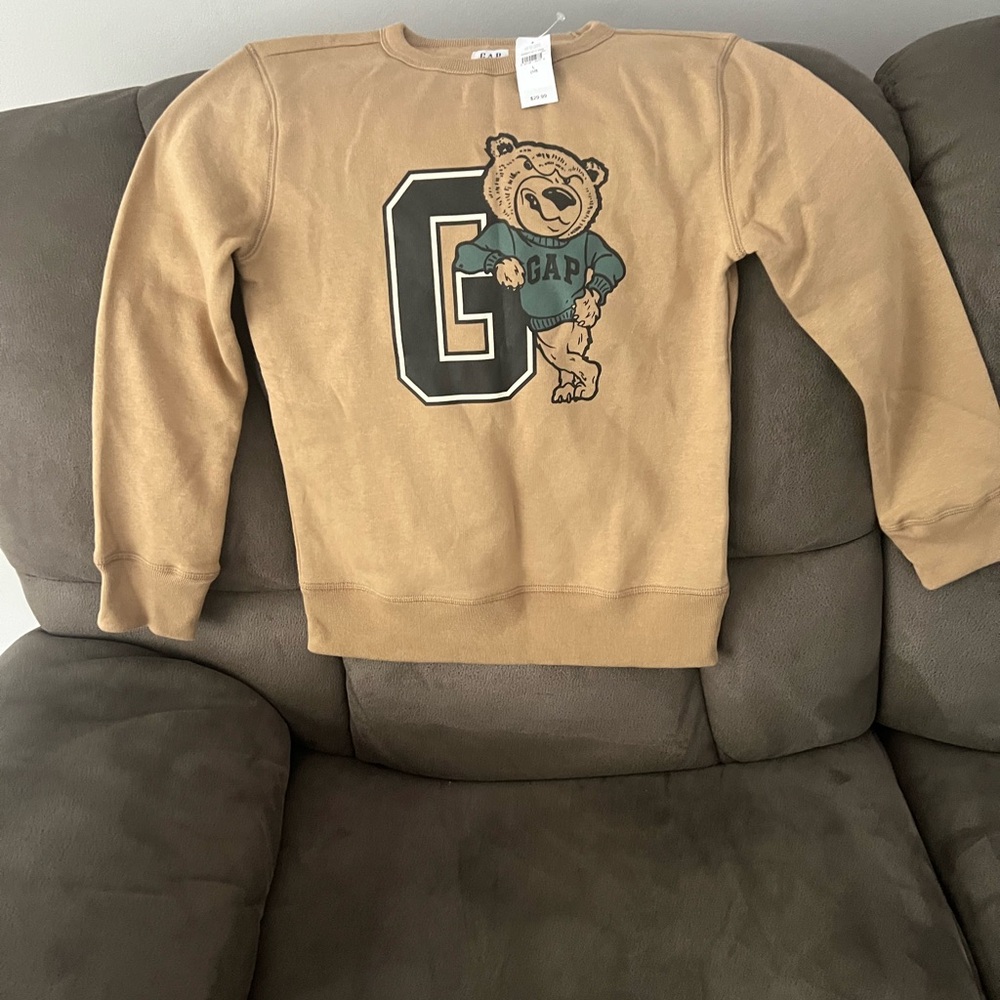 GAP Boy’s Tan Sweater with Bear and Letter Graphic